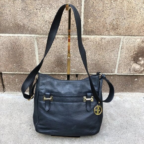 GIANI BERNINI Crossbody Shoulder Purse Bag Women's Black Pebble Leather Designer - Picture 1 of 16